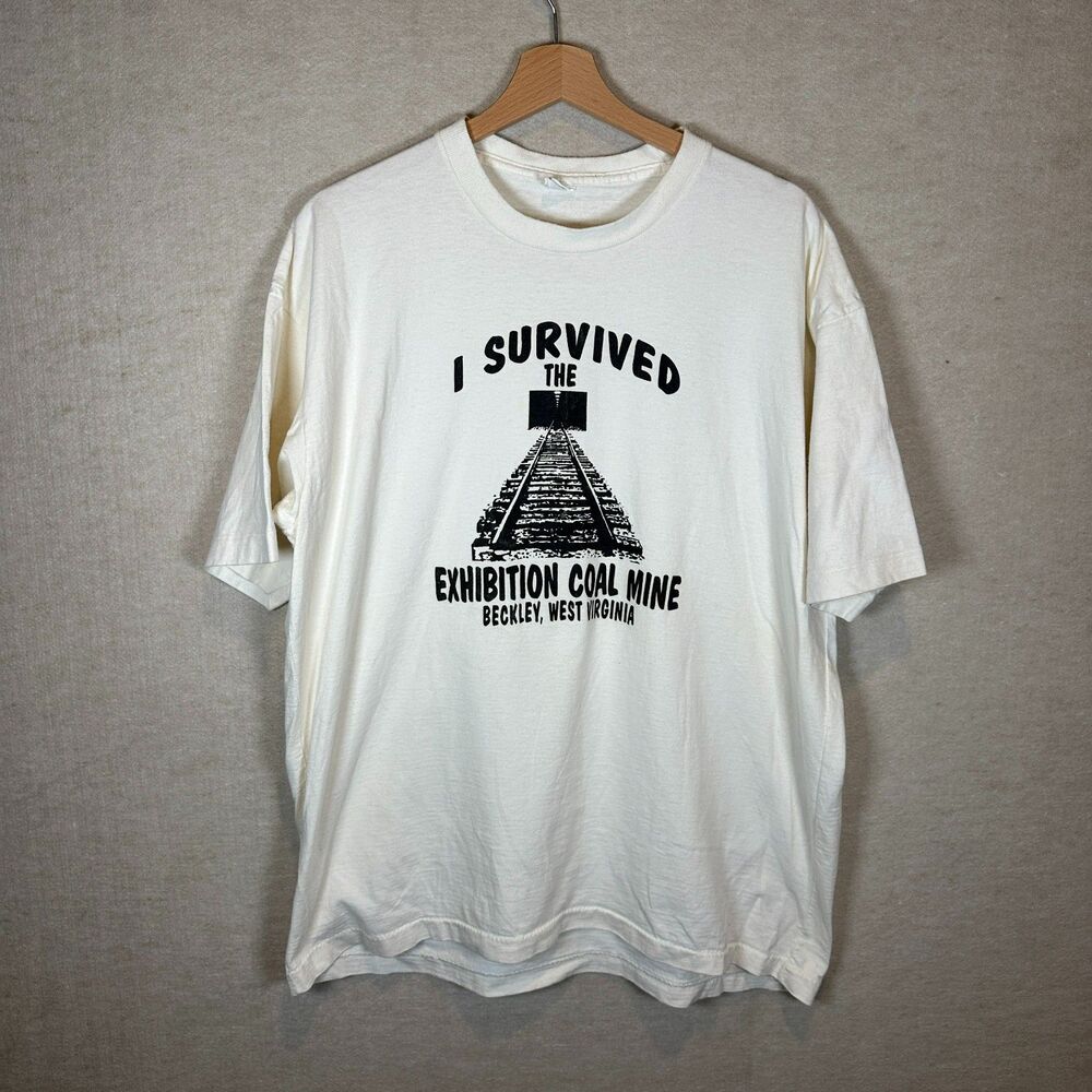 Vintage 90s Exhibition Coal Mine T Shirt Mens XL White Graphic USA West Virginia